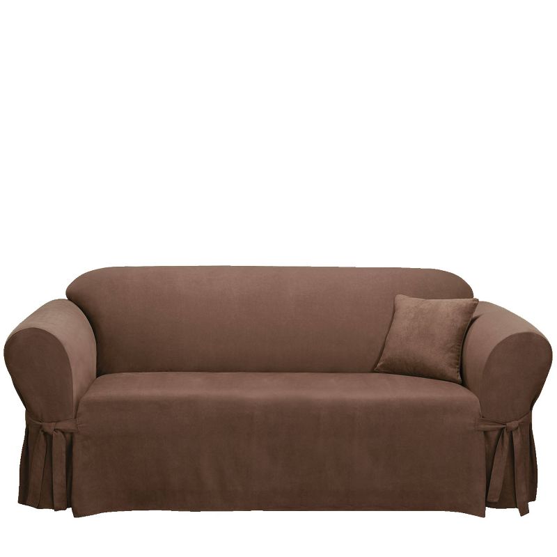 Soft Suede Sofa Slipcover Chocolate - Sure Fit, 1 of 7