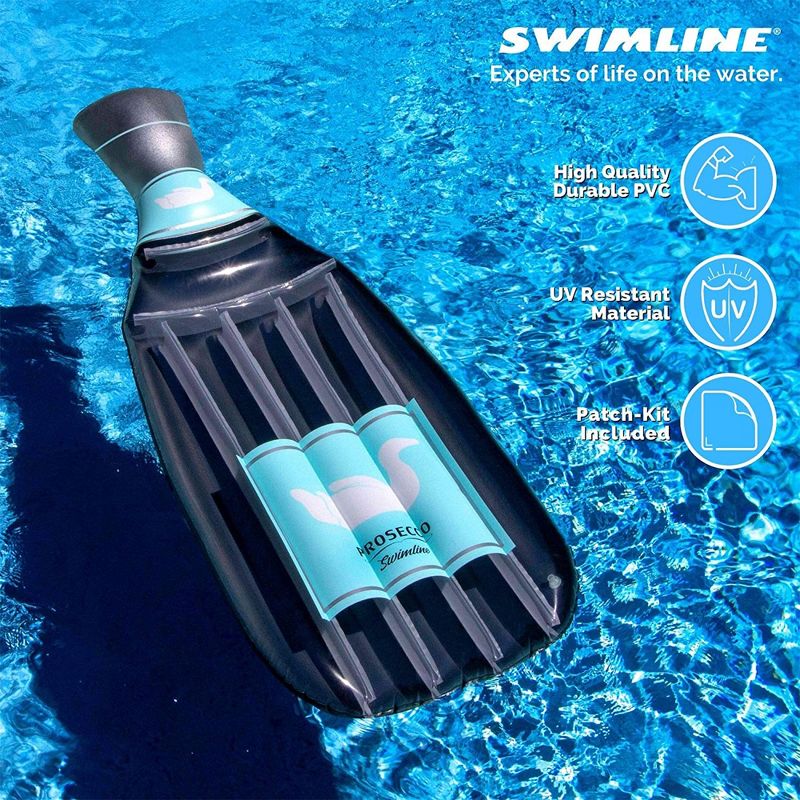Swimline 90650 Giant 86" Inflatable Prosecco Bottle Swimming Pool Float or Lake Water Raft Lounger with Headrest for 1 Person, Gray and Blue, 3 of 7