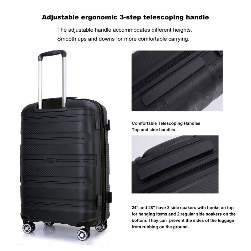 Hardshell Luggage Sets 3 Piece With Tsa Lock And 360 Degree Double Spinner Wheels Pp Lightweight Durable Hand Luggage (20"/24"/28"), 4 of 7