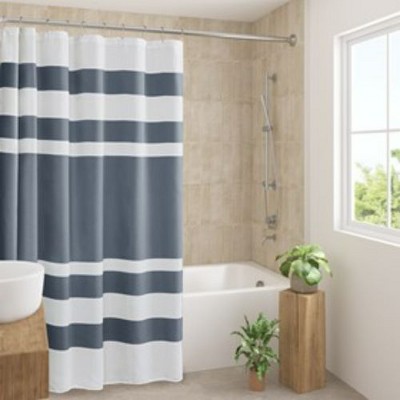 Sapphtopaz Modern Waffle Weave Shower Curtain with 3M Water Repellent, Shower Curtain for Bathroom, Dark Blue Fabric Shower Curtain