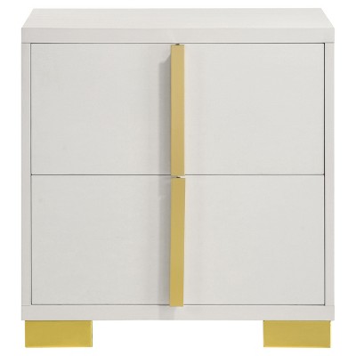 White and Gold Modern 2-Drawer Nightstand