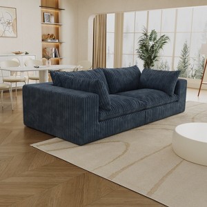 Dewdrop Blue&White Cloud Sofa, Corduroy Fabric Deep Seat Couch with Removable Cushion, No Assembly Needed - 1 of 4