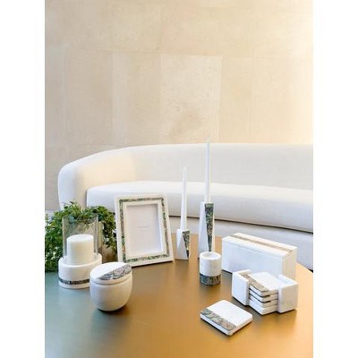 White Marble and Mother-of-Pearl Hurricane Candle Holder