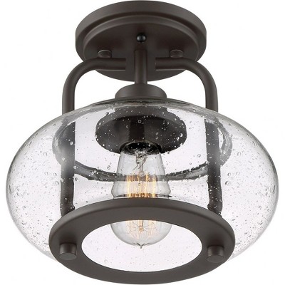 Old Bronze and Glass Semi-Flush Mount Light Fixture