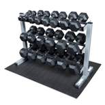 Body-Solid Rubber Dumbbell Set with 3 Shelf Rack and Vinyl Mat - 5-50lbs