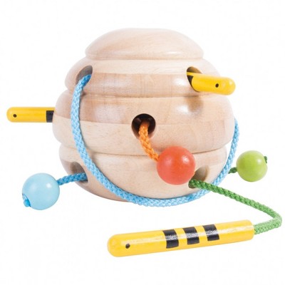 Guidecraft Beehive Lacing Activity with Three Bees on Multi-Colored Strings