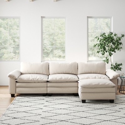 117.7" Luxury Velvet Upholstery L-Shaped Sectional Sofa with Ottoman