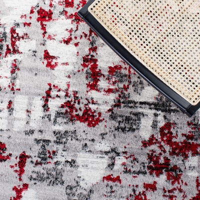 Skyler Grey and Red Synthetic Medallion Area Rug