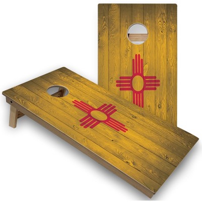 Skip's Garage New Mexico Flag Cornhole Board Set, Includes 2 Boards, 8 Bags  & Optional Accessories - Add LED Lights, Premium 2x4