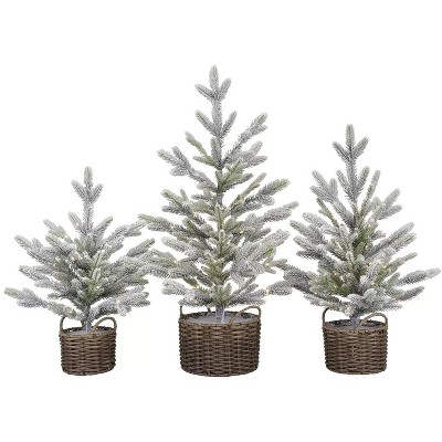 TWC Company 30-Inch 3 Piece Flocked Trees with Warm White LED Lights