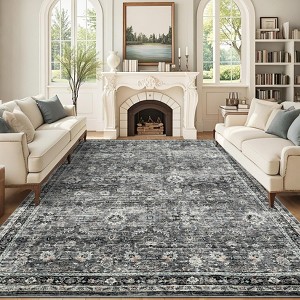 TROPOW 8x10 Washable Rug Vintage Non Slip Oriental Carpet Low Pile Foldable Throw Rugs - 1 of 4