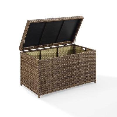 Weathered Brown Wicker Outdoor Storage Deck Box with Pneumatic Hinge
