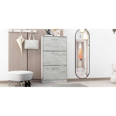 FUFU&GAGA 3 Tier Entry Shoe Cabinet with Flip-Flop Drawers Large Storage Space