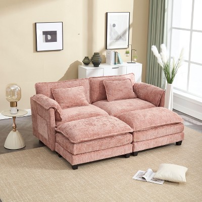 NicBex Chenille Sectional Sofa with 2 Ottomans and Removable Armrests for Living Room,Bedroom,Apartment,Pink