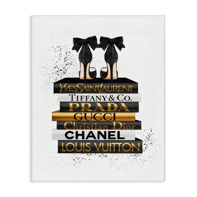 Stupell Industries Black Gold White Glam Bookstack, 16" x 20"