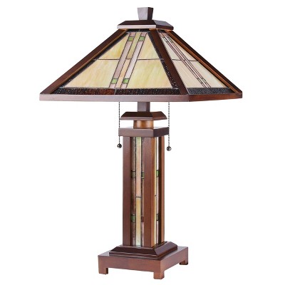 Elegant White and Brown Stained Glass Mission Table Lamp
