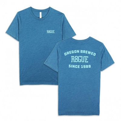 Mens Rogue Ales Classic Tri Blend Steel Blue Front and Back Print T-Shirt