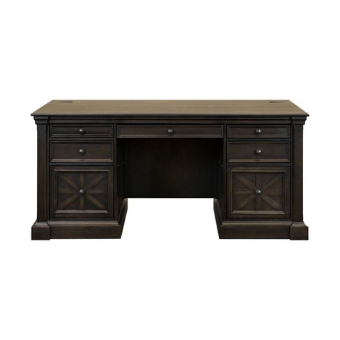 Martin Furniture 66W Wood Double Pedestal Executive Desk Dark Brown