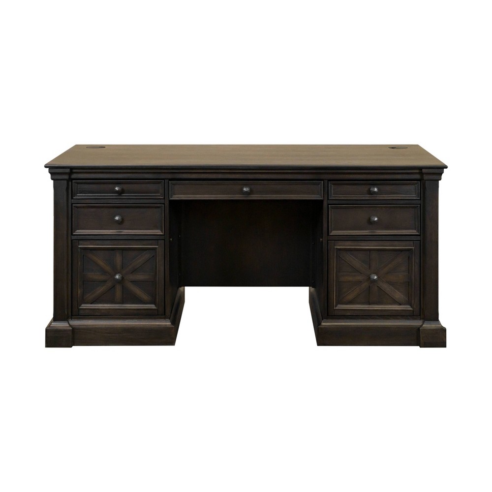 Photos - Other Furniture Kingston Traditional Wood Double Pedestal Executive Desk Dark Brown - Mart