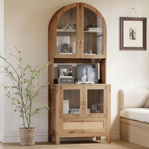 TYBOATLE 75 inch Tall Arched Storage Cabinet, Wood Kitchens Pantry Cabinets w/Anti-Tipping Device, Versatile Cupboard w/Innovative Drawer,Natrual - 1 of 4