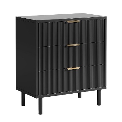 Fluted 3 Drawer Dresser, Wide Wooden Chest of Drawers with Metal Legs, Modern Storage Organizer with Anti-Tipping for Bedroom, Living Room