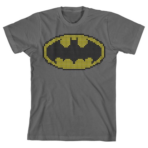 Batman Pixel Logo Boy's Charcoal T-shirt : Target