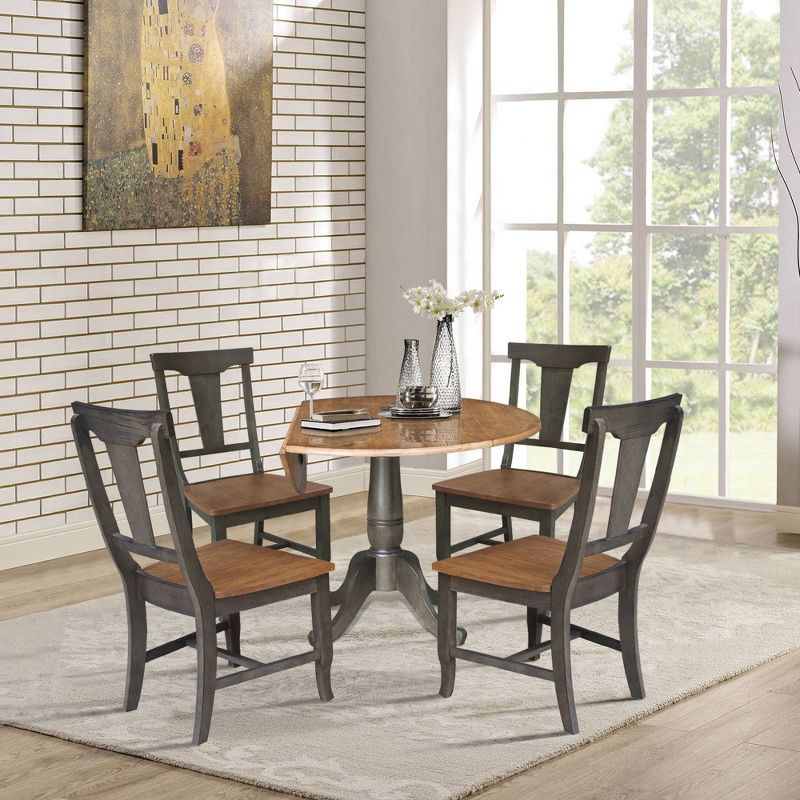 42&#34; Dual Drop Dining Table with 4 Panel Back Chairs Hickory/Washed Coal - International Concepts, 4 of 11