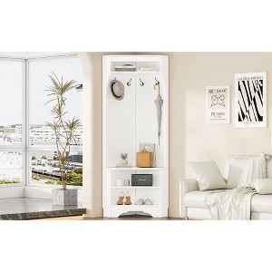 PAGED Freestanding Coat Racks with Shoe Bench,Hall Tree with 4 Hooks and Adjustable Shelf,Entryway Furniture for Hanging Clothes - 1 of 4