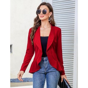 Womens Casual Blazer Long Sleeve Open Front Ruffle Work Office Cardigan Suit Jackets - 1 of 4