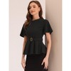 Allegra K Women's Round Neck Flutter Sleeve Belted Waist Office Peplum Blouse - 4 of 4