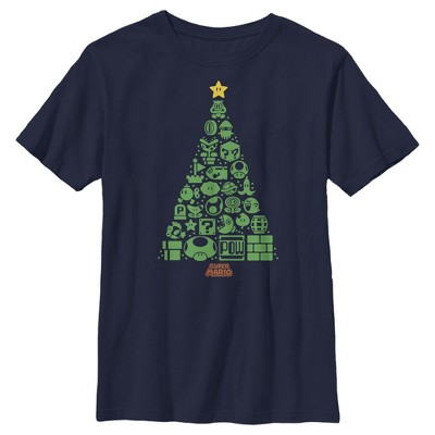 Boy's Nintendo Christmas Tree Mosaic T-shirt : Target