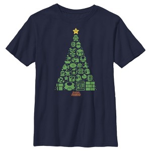 Boy's Nintendo Christmas Tree Mosaic T-Shirt - 1 of 3