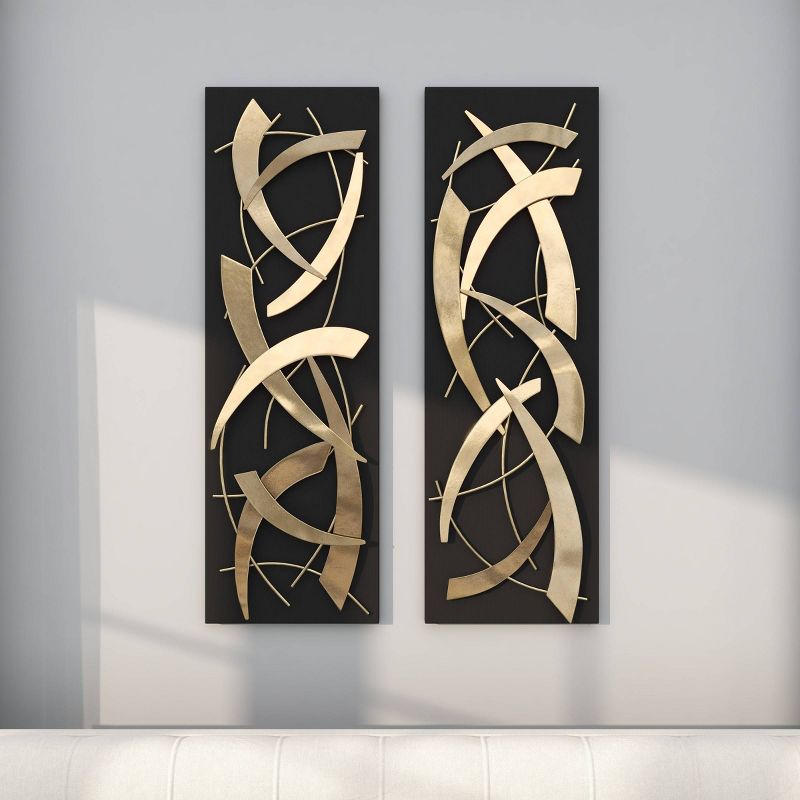 Set of 2 Metal Abstract Dimensional Wall Decors with Wood Backing Gold - Olivia & May, 1 of 16