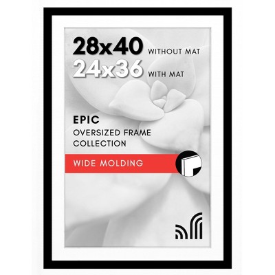 Americanflat 28x40 Poster Frame with Polished Plexiglass, Use as 24x36 Frame with Mat or 28x40 Frame Without Mat, Epic Collection, Black