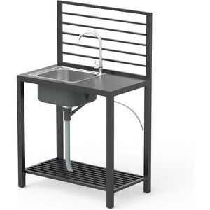 DOMETOUR Outdoor Kitchen Island with Storage, Stainless Steel Sink, Faucet & Drainboard, Freestanding Shelves, Protective Cover - 1 of 4