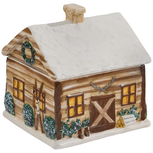 Merry Christmas Travel Storage Handled Container Treats Ornaments Cookies -   Log Cabin Decor