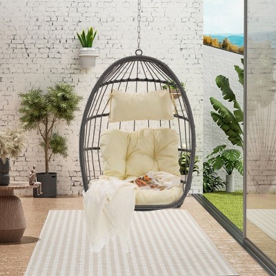 PAGED Outdoor Rattan Swing Chair with Water Resistant Cushion and UV Resistant Frame,Egg Chair for Patio,Porch,Garden