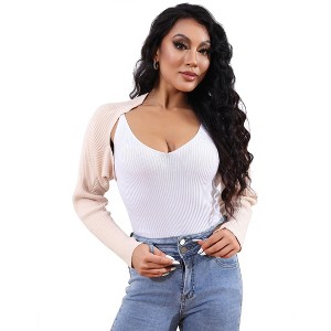 Womens Sweater Bolero Open Front Cropped Sweater Cardigan Long Sleeve Rib Knit Tops Cropped Cardigan Shrugs for Sleeveless Dress - 1 of 4