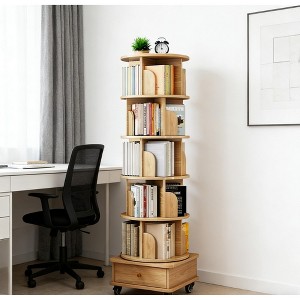 Airsurfer 5-Tier Bookshelf Tower Rotating Corner Display Bookshelf with Wheels and Drawer Storage Bookshelf for Home Office or Living Room - 1 of 4