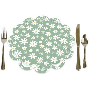 Big Dot of Happiness Sage Green Daisy Flowers - Floral Party Round Table Decorations - Paper Chargers - Place Setting For 12 - 1 of 4