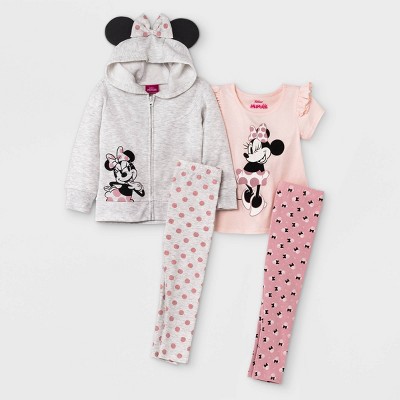 Toddler Girls' 4pc Minnie Mouse Top and Bottom Set - Pink