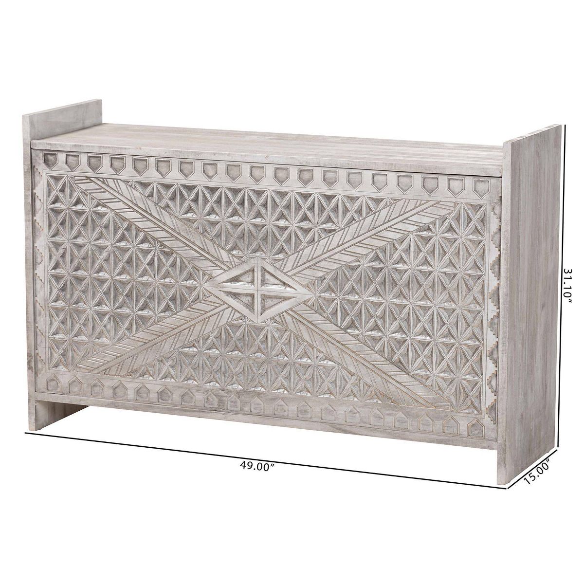 bali & pari Amado Wood Storage Trunk with Carved Front Panel White Wash - thumbnail 10