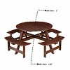 Gulches 8-Person Round Outdoor Picnic Table with 4 Built-in Benches - 2" Umbrella Hole, Weather-Resistant Waterproof Wood, Brown - 2 of 4