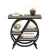 Zeus & Ruta 25.59" Modern Gray End Table with Geometric Metal Frame and 3-Tier Storage Shelves - 3 of 4