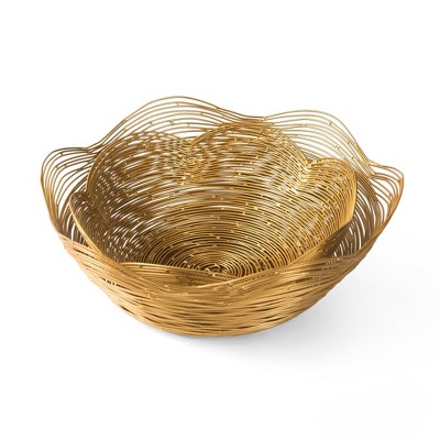 Metal Wire Scalloped Bowl – Wooden Bowls for Decor, Candies