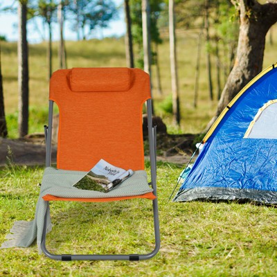 Orange Folding Beach Lounger Set with Adjustable Backrest