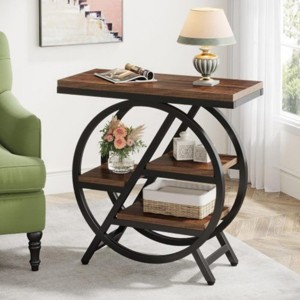 Syemin End Tables Rustic Style 3-Tier Narrow End Table with Storage Engineered Wood Side Table Sofa Side Table, Brown, 25.59"*11.81"*26.18" - 1 of 4