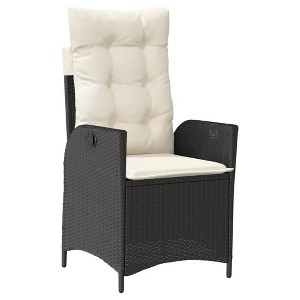vidaXL Reclining Patio Chair with Cushions Outdoor Garden Furniture Poly Rattan - Black and Cream Without Footrest - 1 of 4