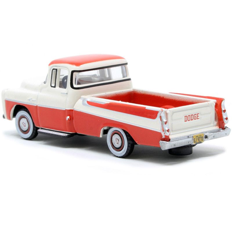 1957 Dodge D100 Sweptside Pickup Truck Tropical Coral & Glacier White 1/87 (HO) Scale Diecast Car by Oxford Diecast, 3 of 4