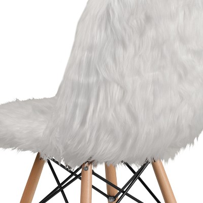 Retro Chic White Faux Fur Accent Chair with Beechwood Base
